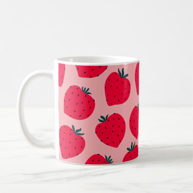Modern strawberry seamless pattern. Big red round  Coffee Mug (Left)