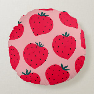 Modern strawberry seamless pattern. Big red round Pillow