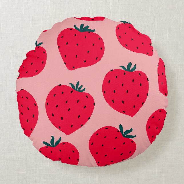 Modern strawberry seamless pattern. Big red round  Pillow (Front)