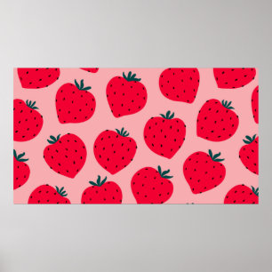 Modern strawberry seamless pattern. Big red round Poster