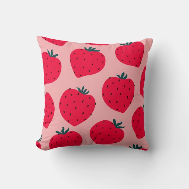 Modern strawberry seamless pattern. Big red round  Throw Pillow (Front)