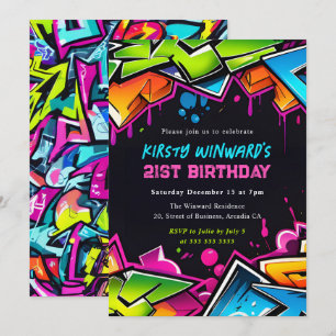 Modern Street Art Graffiti 21st Birthday Invitation