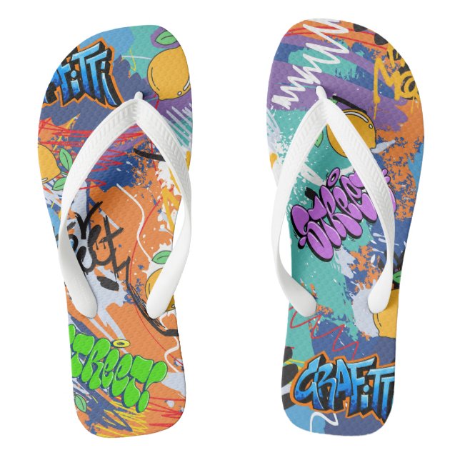 Modern street art l Vibrant artwork l Blue Flip Flops (Footbed)