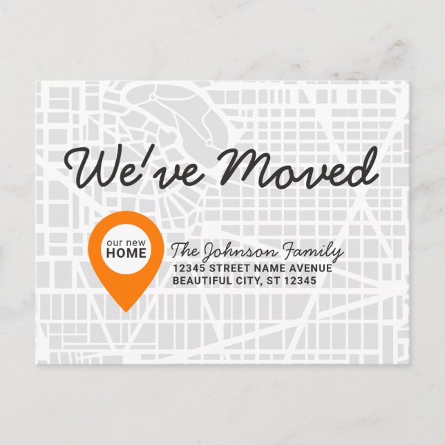 Modern Street Map Pin We've Moved New Home Moving Announcement Postcard (Front)