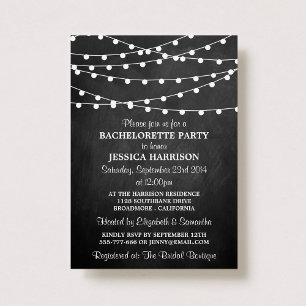 Modern String Lights Chalkboard Bachelorette Party Invitation