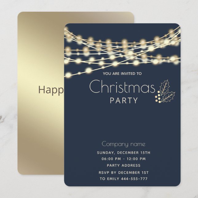 Modern string lights corporate Christmas party   Invitation (Front/Back)