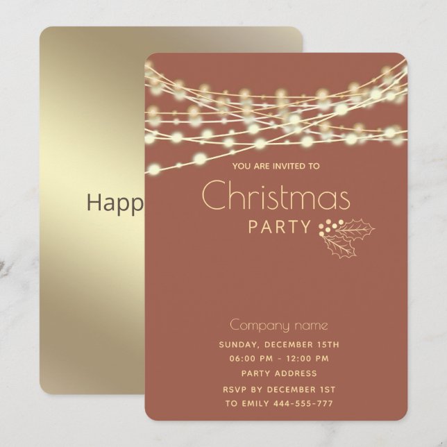 Modern string lights corporate Christmas party   Invitation (Front/Back)