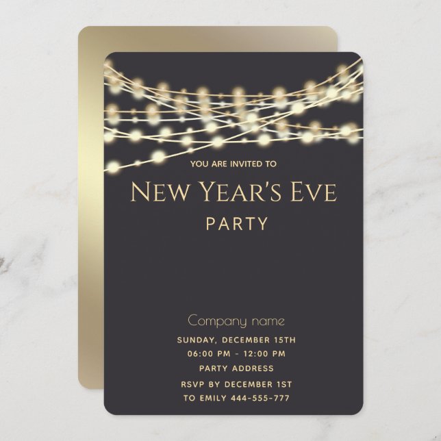 Modern string lights corporate New Year  party   Invitation (Front/Back)