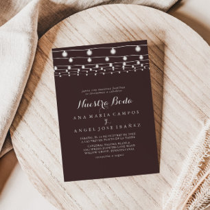 Modern String Lights Nuestra Boda Wedding Invitation