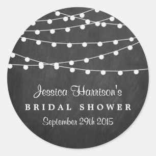 Modern String Lights On Chalkboard Bridal Shower Classic Round Sticker