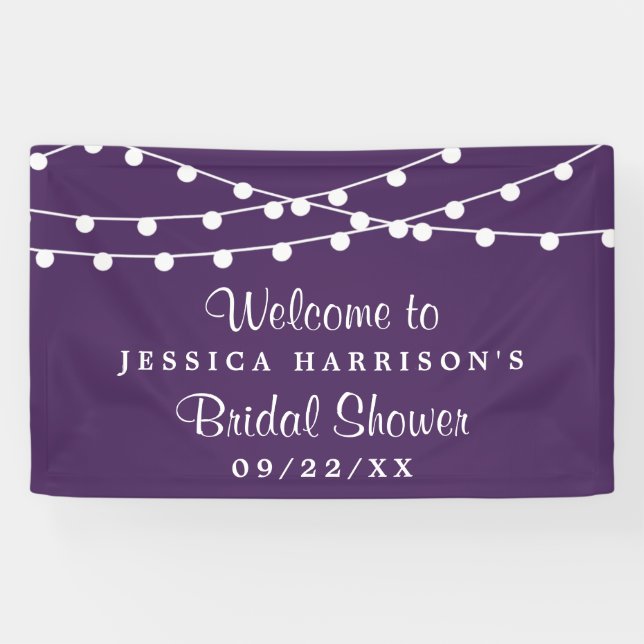 Modern String Lights On Purple Bridal Shower Banner (Horizontal)