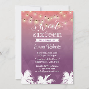 Modern String Lights & Palm Trees Sweet 16 Invitation