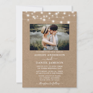 Modern String Lights Photo Kraft Wedding  Invitation