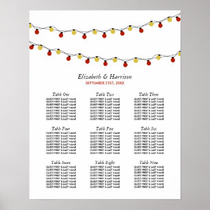 Modern String Lights, Red & Gold Seating Chart