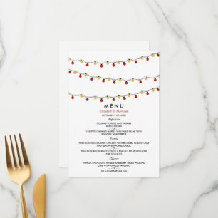 Modern String Lights, Red & Gold Wedding Menu