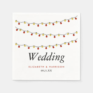 Modern String Lights, Red & Gold Wedding Napkin