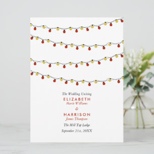 Modern String Lights, Red & Gold Wedding Program