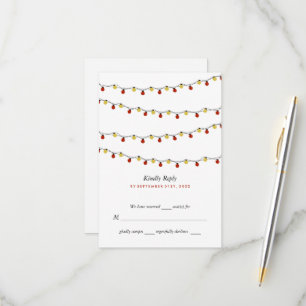 Modern String Lights, Red & Gold Wedding RSVP Card