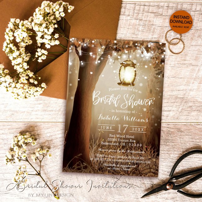 Modern String Lights Rustic Bridal Shower Invitation (Creator Uploaded)