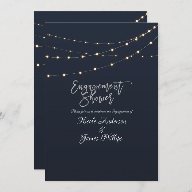 Modern String Lights Rustic Minimal Engagement Invitation (Front/Back)