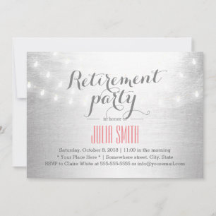 Modern String Lights Silver Retirement Party Invitation