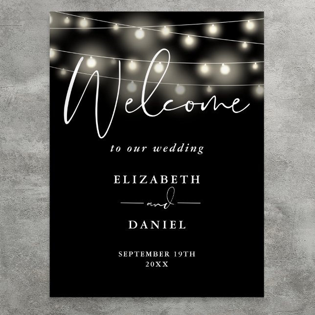 Modern String Lights Wedding Welcome Sign (Modern String Lights Wedding Welcome Sign)