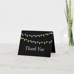 Modern String Lights, White & Gold Wedding Thank You Card