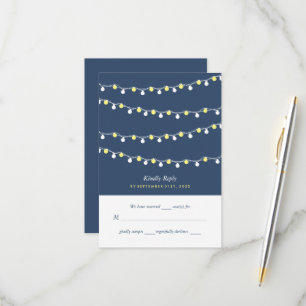 Modern String Lights, Yellow & White Wedding RSVP Card