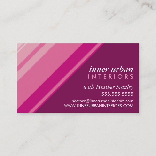 MODERN STRIPE bold fresh monochrome pink plum Business Card (Front)
