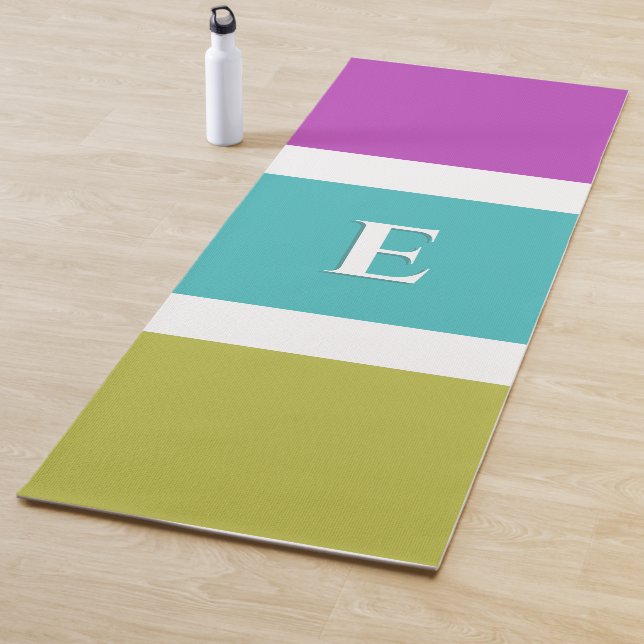 Modern Stripe Colour Block Pink Green Blue Monogra Yoga Mat (In Situ)