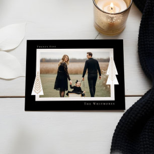 Modern Stripe Frame Evergreen Christmas Tree Photo Holiday Card