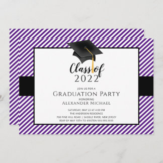 Modern Stripe Grad Cap Graduation Party Invitatio Invitation