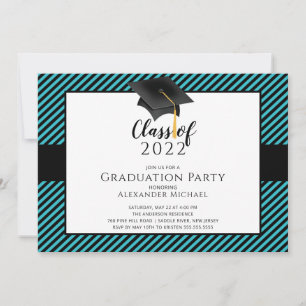 Modern Stripe Grad Cap Graduation Party  Invitatio Invitation