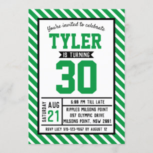 Modern Stripe Green Male 30th Birthday Invitation