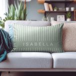 Modern Stripe Minimal Sage Green Personalized Name Accent Pillow<br><div class="desc">Elevate your cozy space with our modern stripe minimal sage green personalized throw pillow. Crafted with simplicity and sophistication, this pillow adds a touch of personalized charm to any room. With its subtle hue and customizable design, it's the perfect accent piece for your sofa, bed, or favourite reading nook. Make...</div>