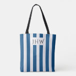 Modern Stripe Monogram Bridesmaid Chic Style Tote Bag<br><div class="desc">Your bridesmaid and maid of honour will love this stylish blue and black stripe design. Perfect for caring around planners,  make-up supplies and other wedding accessories. Makes a nice bag for a bachelorette weekend out where the girls can carry their towels to the pool or beach.</div>