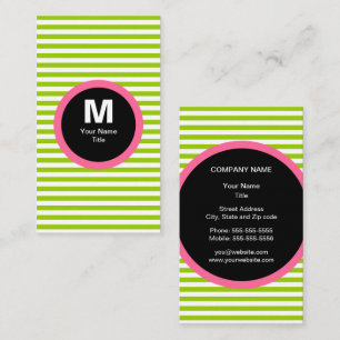 Modern Stripe Monogram Business Card - Green/White