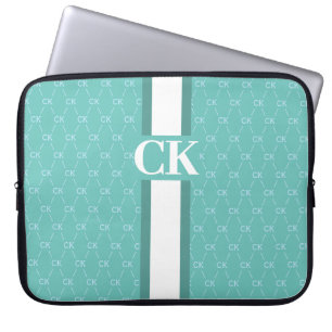 Modern Stripe Monogram w/ Designer Pattern Blue La Laptop Sleeve