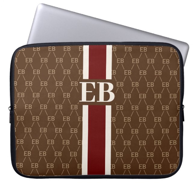 Modern Stripe Monogram w/ Designer Pattern Laptop Sleeve (Front)