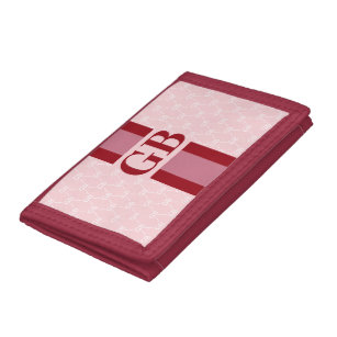 Modern Stripe Monogram w/ Designer Pattern Pink Trifold Wallet