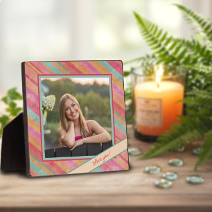 Modern Stripe Pastel Photo Customized Love Message Plaque