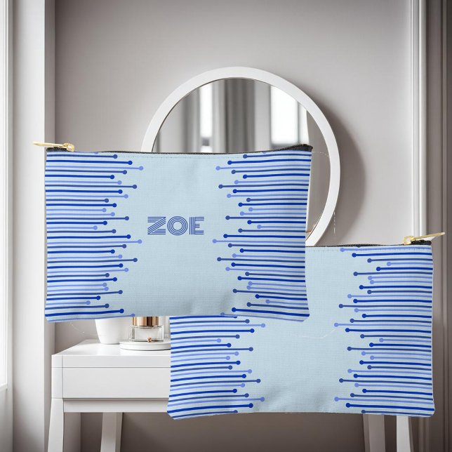 Modern stripe pattern on pale blue personalized  accessory pouch (Creator Uploaded)