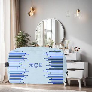 Modern stripe pattern on pale blue personalized dopp kit