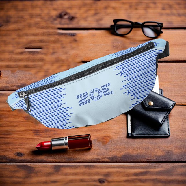 Modern stripe pattern on pale blue personalized  fanny pack (Creator Uploaded)