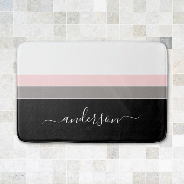 Modern Stripe Personalize Colour Block Bath Mat (Creator Uploaded)