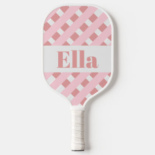 Modern Striped Blush Pink Monogram Pickleball Padd Paddle