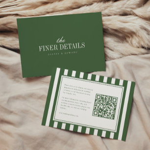 Modern Striped Dark Green QR Code Wedding Website Enclosure Card