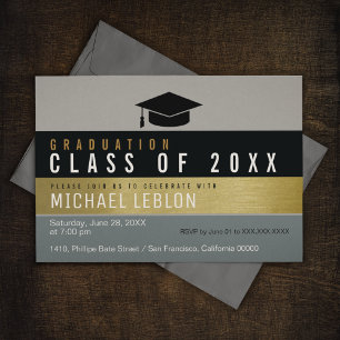 Modern Striped  Elegant Graduate . Grad Party Invitation
