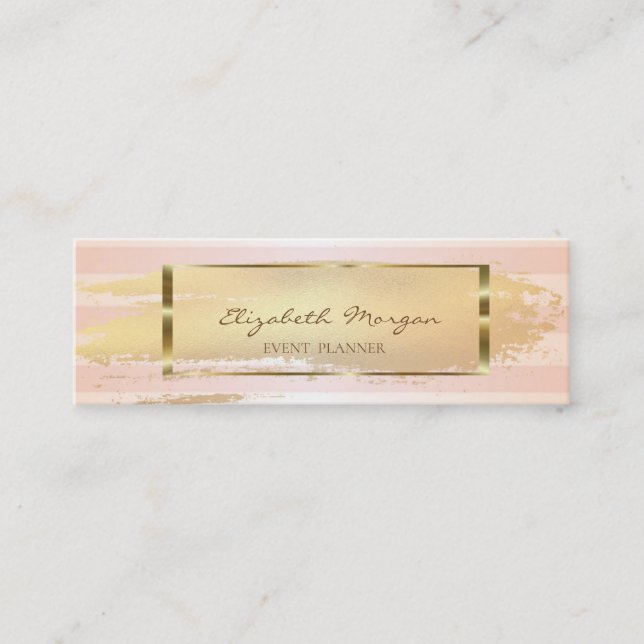 Modern  Striped, Gold Brush Stroke,Gold Frame Mini Business Card (Front)
