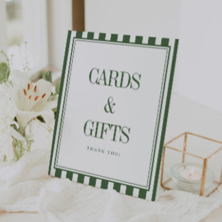 Modern Striped Green "Cards & Gifts" Wedding Pedestal Sign
